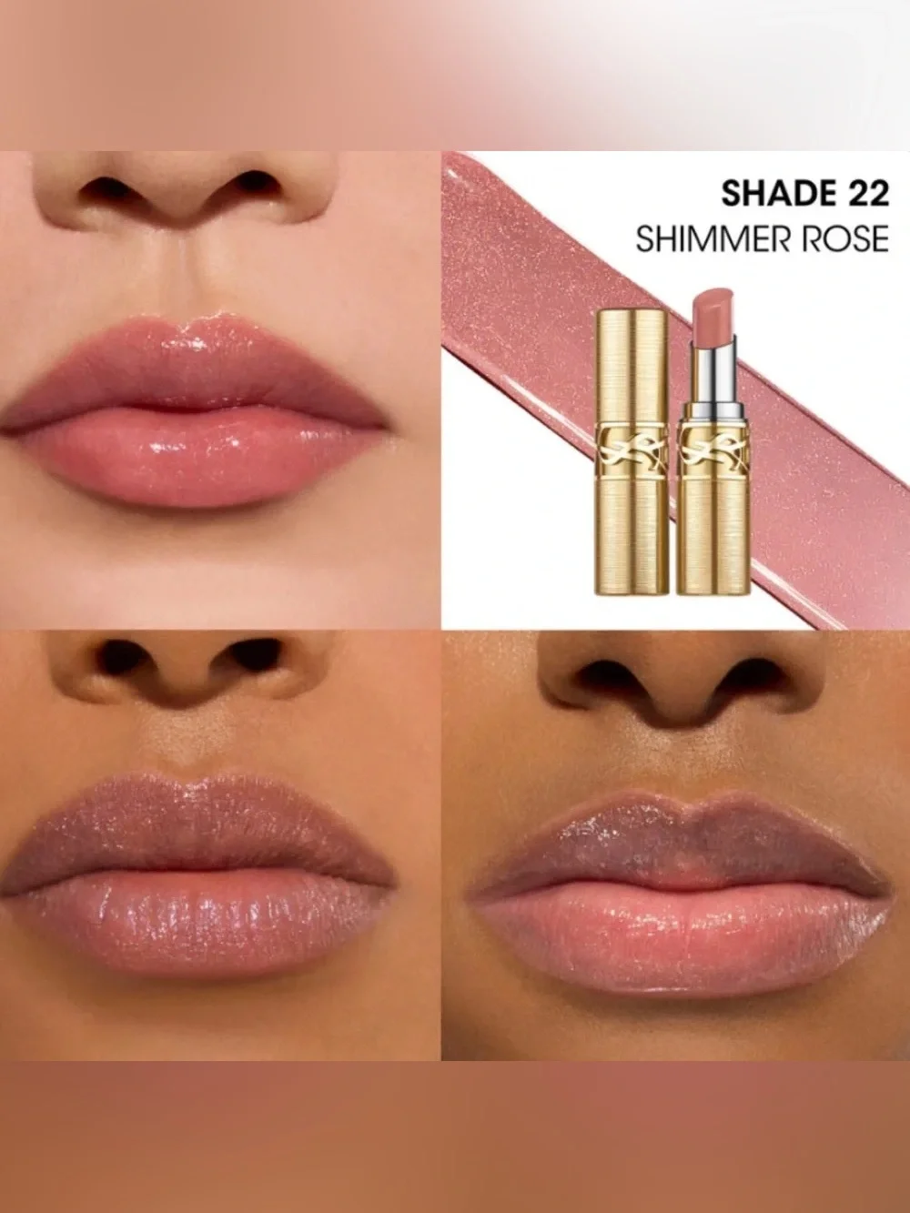 NIB YSL Holiday Love Shine Candy Glaze Lipstick 22 Shimmer Rose Limited Gold